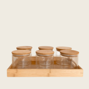 Set Balang Raya Bamboo Cylinder Jar with Bamboo Tray