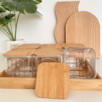 Besthomez - Set Balang Raya Plastic Square Jar kedap udara + Bamboo Tray