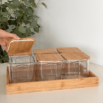 Besthomez - Set Balang Raya Plastic Square Jar kedap udara + Bamboo Tray